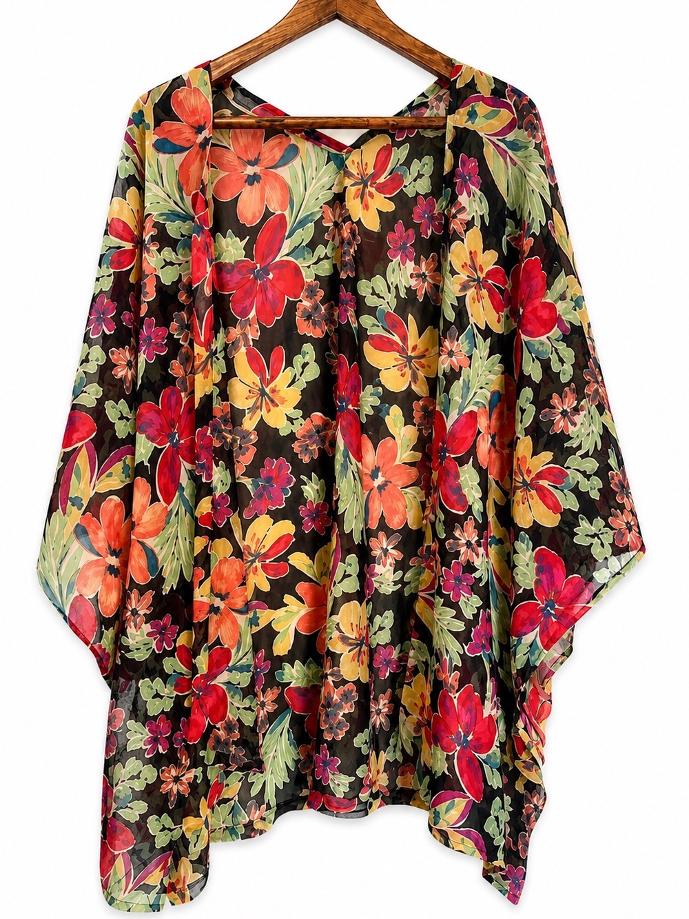 Floral Kimono Duster Cardigan Blair Boho Sheer Lightweight Open Front One Size